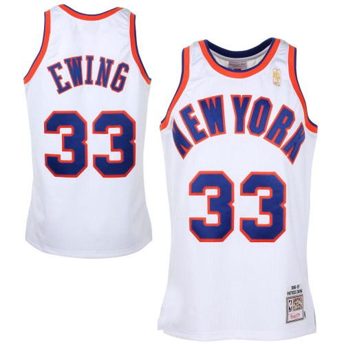 Men's Mitchell & Ness Patrick Ewing Orange/Royal New York Knicks 1991/92 Hardwood Classics Fadeaway Swingman Player Jersey